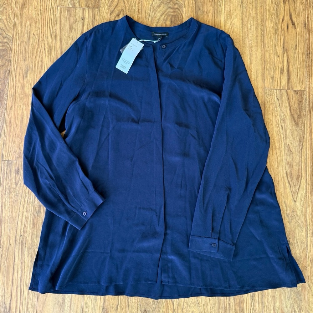 Eileen Fisher Deep Blue Silk Blouse